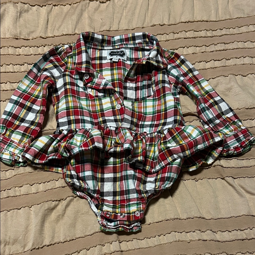 Mud Pie Plaid Ruffle Dress - Red, Green, Yellow